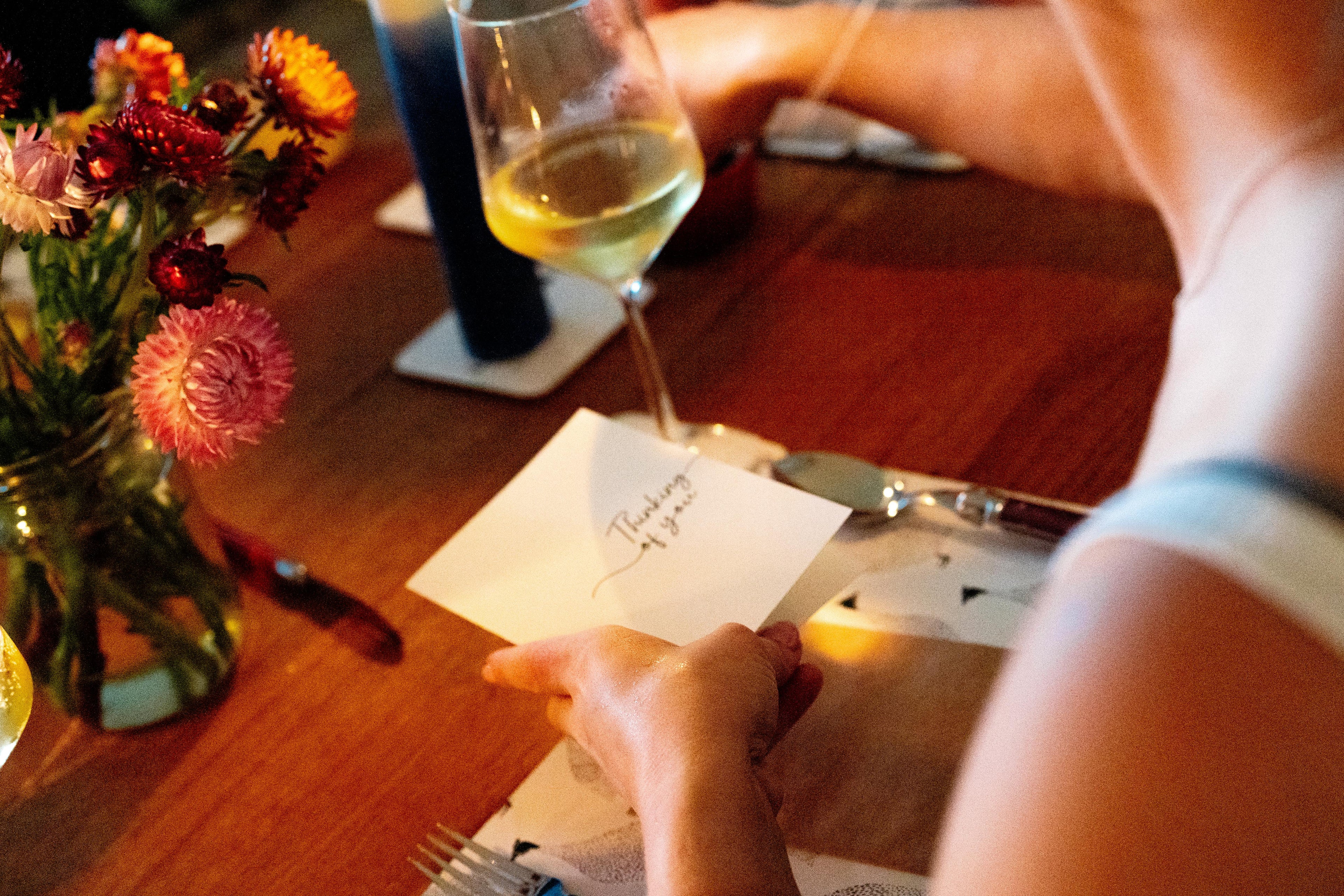 How Lovely home page image thinking of you minimalist greeting card at dinner party