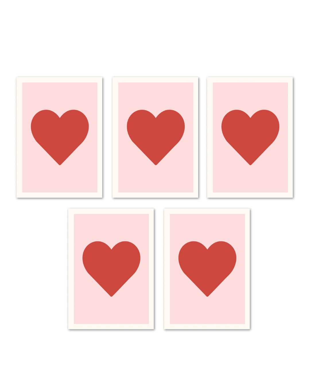 Set of 5 heart-themed greeting cards for romantic occasions, valentines day, or just becuase