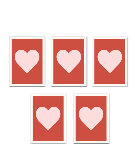 RED LOVE HEART GREETING CARD PACK (5 cards)