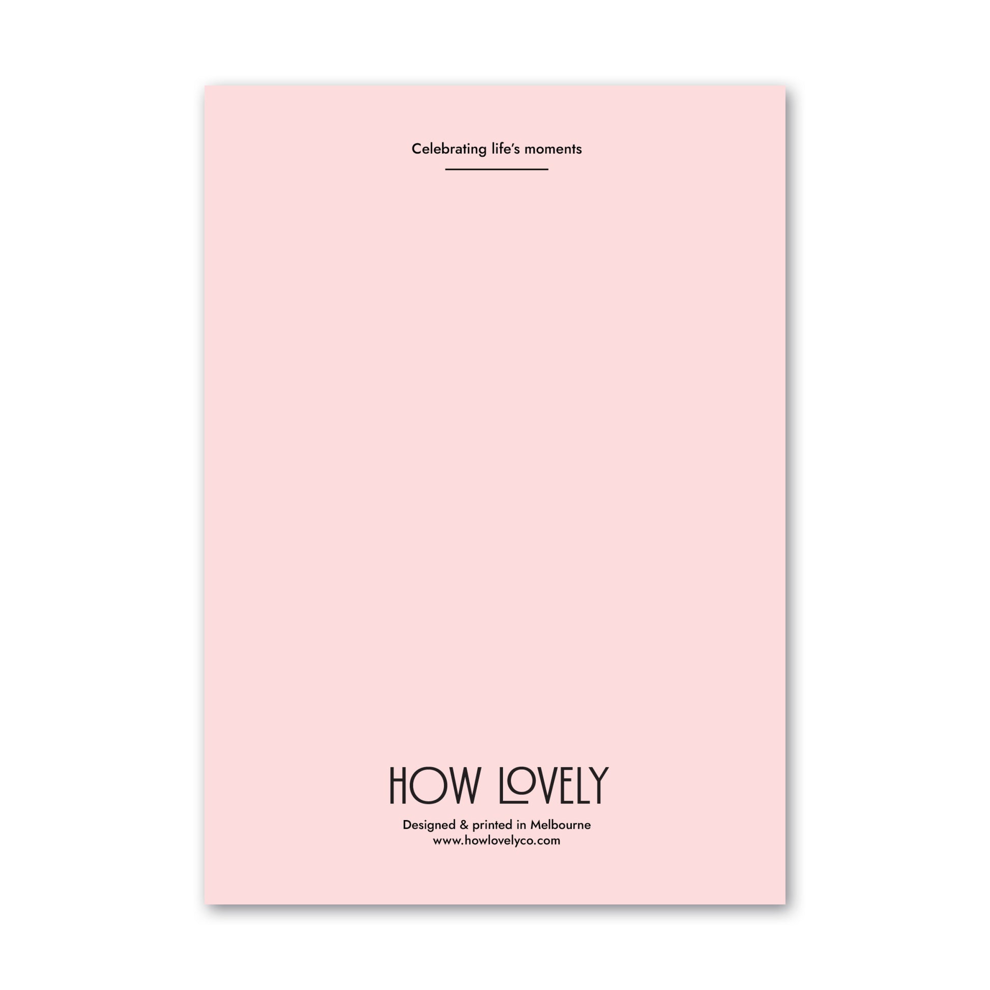 Back page of 'baby on board' pink greeting card by How Lovely perfect for new parents and welcoming babies into the world