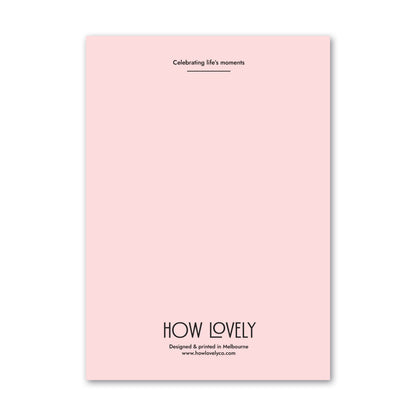 Back page of 'baby on board' pink greeting card by How Lovely perfect for new parents and welcoming babies into the world