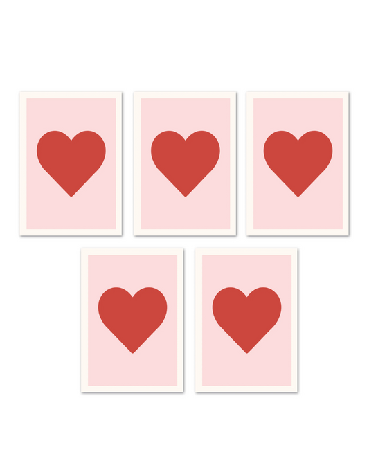 Set of 5 heart-themed greeting cards for romantic occasions, valentines day, or just becuase